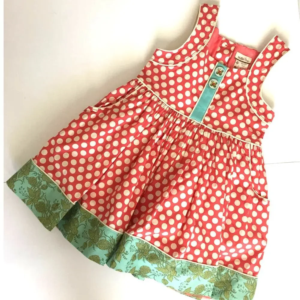 Matilda Jane Red‎ White Polka Dot Dress Girls Ruffle Hem Button Front Size 6
